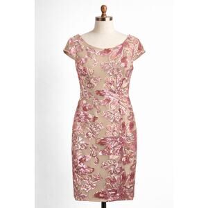 MARINA Pink Champagne Floral Sequin Dress Nude Rose Gold 8 Cocktail Dress